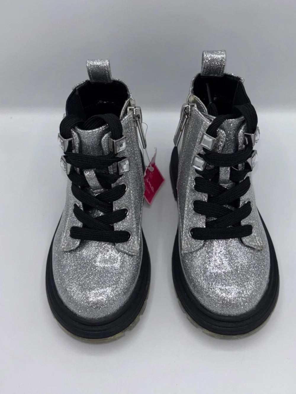 Nina Coelette Silver Grey Glitter Combat Lace-Up Boots Memory Foam Toddler 7